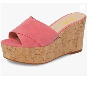 XYD Pink Suede Cork Wedge Sandals